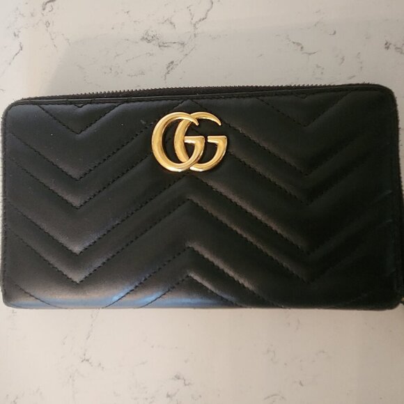 Gucci GG Marmont Zip Around Leather Wallet Black, Authentic - Picture 2 of 12
